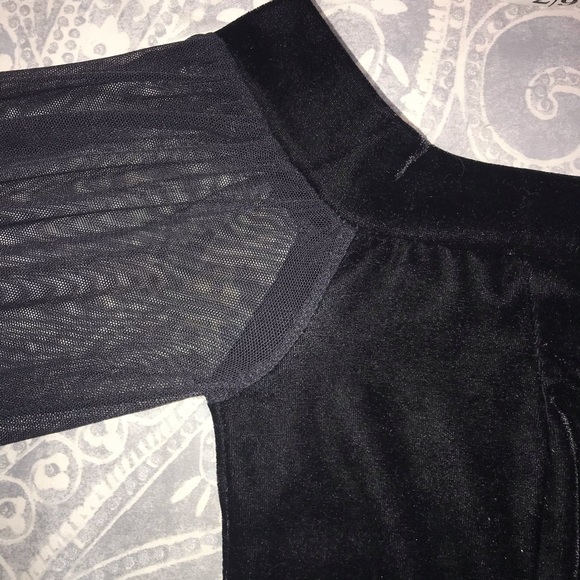 Velvet Off Shoulder Sheer Sleeve Crop Top - Picture 7 of 8